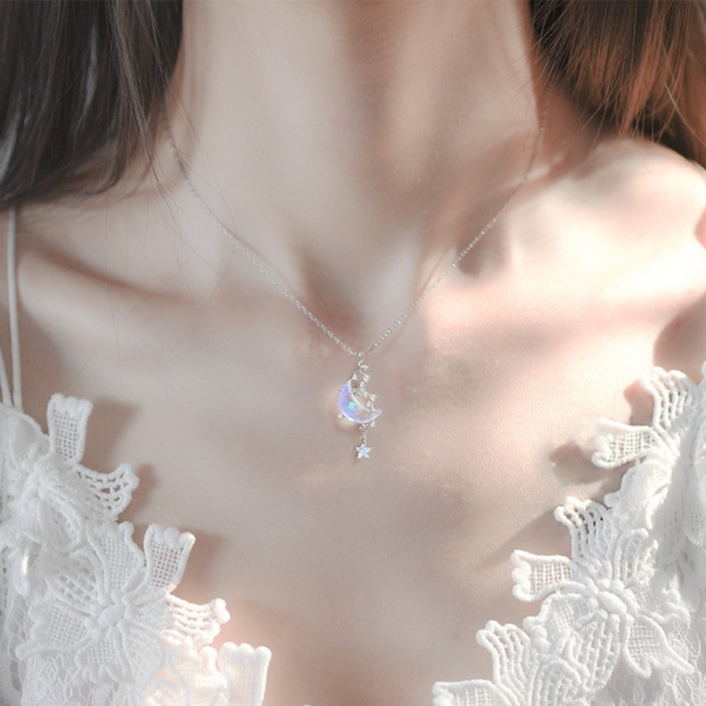 Dangle Stars & Moon Opal Necklace